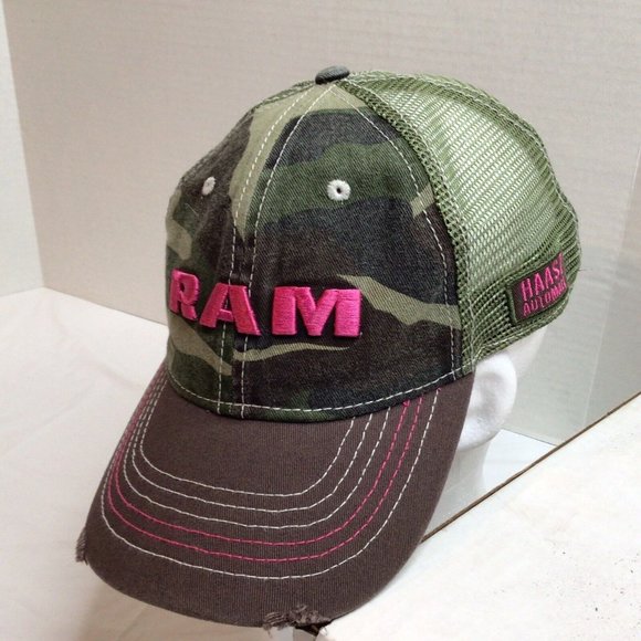 Tshep Headwear Custom Designs Accessories - Dodge Ram Pink Logo Camouflage Snapback Hat Cap Trucker Camo Ravenna Ohio